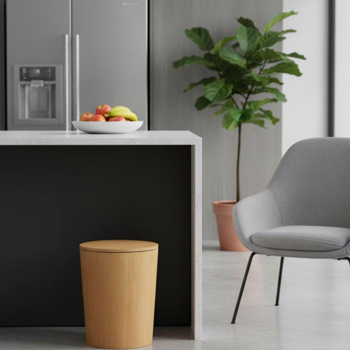 Wooden Trash Can with Lid Easy to Clean Nordic Design Paper Basket Thickened and Wood Grain Trash Can for Living Room, Kitchen, Washroom