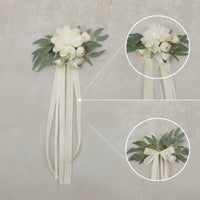 Chair Back Flowers with Ribbons Hanging Wedding Chair Back Flower Decorations Lightweight for Brides, Weddings, Receptions