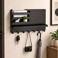 Black Carbon Steel Key Holder, Wall Mounted Key Hanger with Multiple Hooks & Mail Slot, Modern Minimalist Key Rack for Entryway Storage
