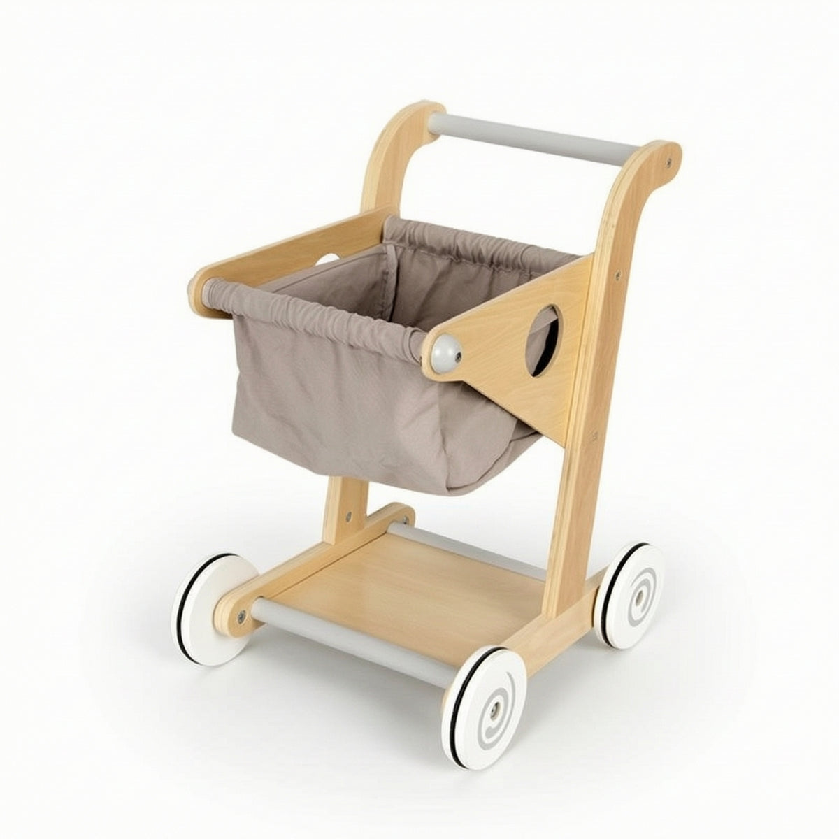 Toddler Wooden Push Cart Lightweight Push Cart with Cloth Basket Safe Wooden Baby Stroller Smooth for Playroom