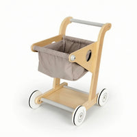 Toddler Wooden Push Cart Lightweight Push Cart with Cloth Basket Safe Wooden Baby Stroller Smooth for Playroom