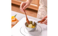 Double Pour Spouts Hot Oil Pouring Pot Wooden Handle Butter Warmer with Spout Multi-Purpose Small Milk Pan Hanging Loop for Home Cooks