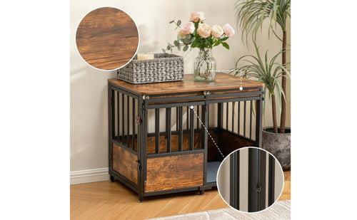 Decorative Dog Crate Furniture Vintage Dog Crate with Tabletop Heavy Duty Pet Kennel Credenza Gnaw-resistantResistant for Living Room, Bedroom