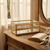 Vintage Jewelry Box with Drawers Transparent Glass Jewelry Box Compact Shockproof for Dresser