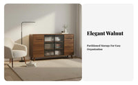 Modern Design Fluted Glass Door Credenza Multi-Functional Sideboard Adjustable Shelves Buffet Cabinet Soft-Close Doors for Entertainers, Homeowners, Apartment Dwellers, Dining Room, Kitchen, Entryway, Hallway