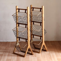Wooden Rack with Wire Baskets Versatile Storage Rack with Baskets Sturdy Basket Stand, for Reading Corner