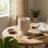 Travertine Vase Elegant Sculptural Vase Small for Coffee Table, Shelf, Desk
