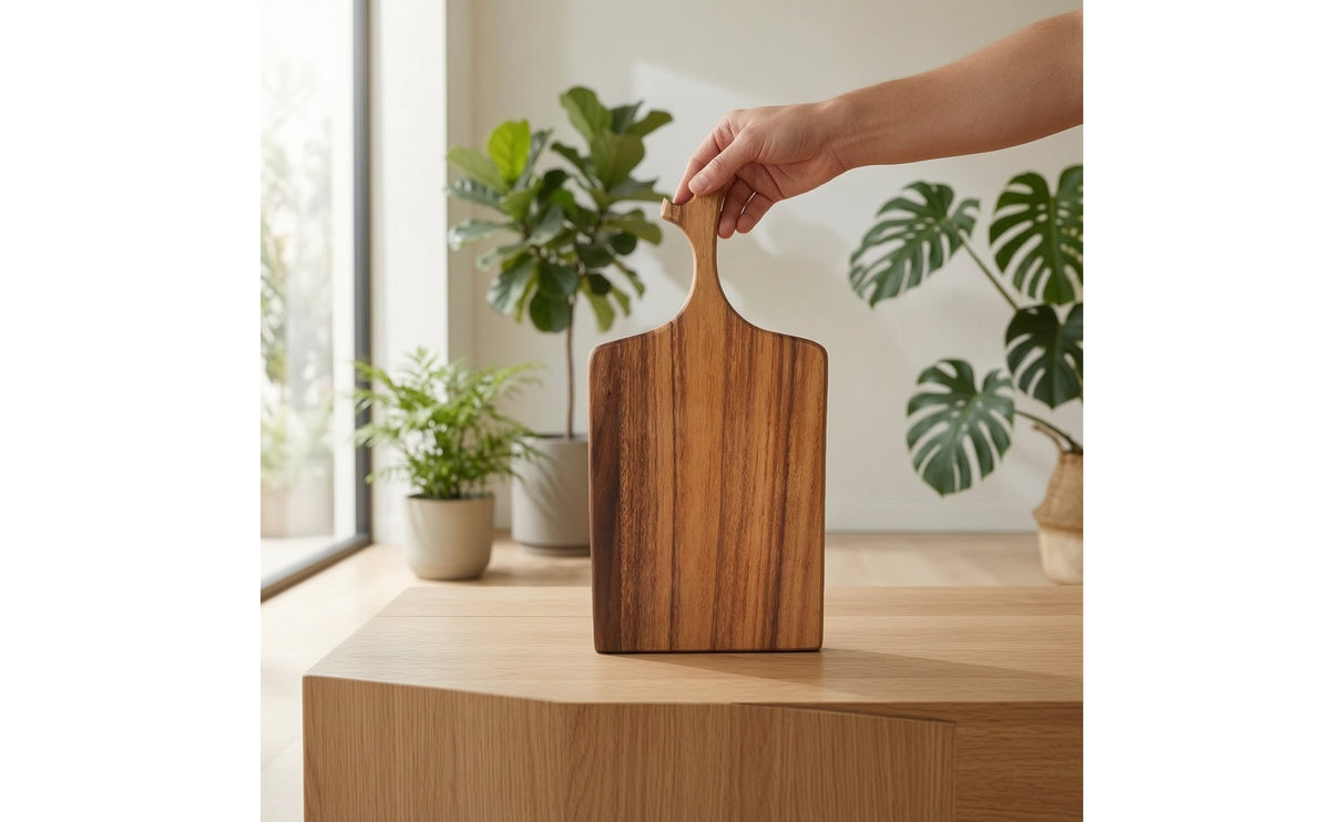 Wooden Serving Tray with Handles Rectangular Serving Tray with Handle Wood Grain Platter for Hosts, Homeowners, Tea Service, Breakfast, Cafes