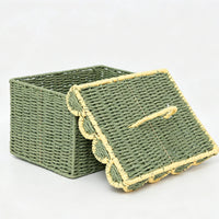 Paper Rope Basket Handwoven Lidded Storage Box Desktop Organizer for Vanity