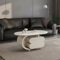 Oval Table Practical Wheeled Coffee Table Movable Furniture for Living Room, Lounge, Reading Corner