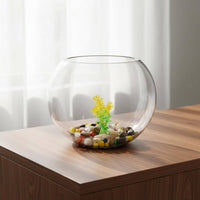 Round Glass Fishbowl High Clearness Desktop Aquatic Pets Bowl Multi-Functional Round Glass Fish Bowl for Beginners, Living Room, Office