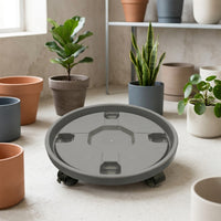 Plant Stand with Rolling Base, Resin Round Plant Pot Tray and Trolley, Floor Standing Indoor Outdoor Simple Style Cart for Heavy Potted Plant