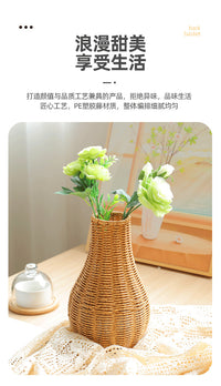 中式手工编织桌面插花瓶仿真装饰花器插花篮禅意鲜花花瓶套