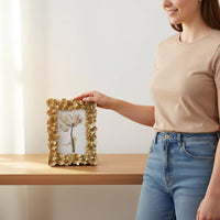 Vintage Gold Photo Frame Versatile Display Gold Baroque Frame Easel Rear Crystal-Clear Glass for Partners, Bedroom