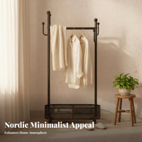 Rolling Clothes Rack with Storage Basket Cream Aesthetic for Cloakroom