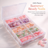 Nails Short Fake for Women, 240 Pieces Reusable Artificial Boxed Set, Temporary for Daily Wear and Summer