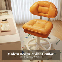 Height Adjustable Upholstered Shellspine Rolling Chair 360-Degree rotate Vanity Stool Ergonomic rear supportrest Household Furniture Plush Upholstery for Makeup lovers, Nail Technicians, Adults, Bedroom, changing area, Home Office