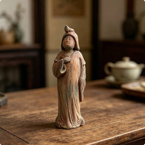 Vintage Lady Figurine Fine Workmanship Chinese Design Figurine Rustic Finish