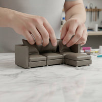 Miniature Sofa with Ottoman Faux-Leather Miniature Corner Sofa Modern Dollhouse Couch with Ottoman for Collectors