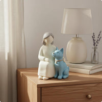 Maiden and Companion Figurine Warm Cozy Vignette and Canine Statue Cute Minimalist Resin Ornament for Bedroom, Garden, Living Room