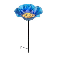 Garden Stake with Flower Basin Metal Flower Bird Feeder Wide for Flowerbed