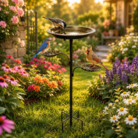 Leaf Tray Bird Feeder Black Post Outdoor Decor Yard