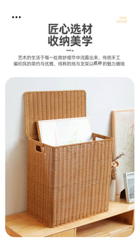 手工塑料编织带盖收纳箱大号脏衣篮衣服玩具收纳箱卧室洗衣筐