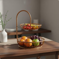 Two Tier Fruit Stand Ventilated Double Layer Fruit Rack Black Finish