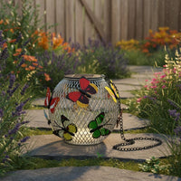 Solar Moth Hanging Light Weather Resistant Hollow Metal Lantern for Yard