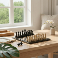 Chess Board with Pieces Square Chess Ornament Eye-Catching Statue for Desk