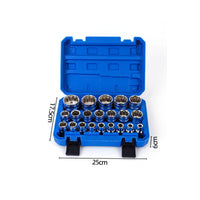 21 Pieces Twelve-Point Socket Set Organized Socket Set with Carrying Case Chrome-Finished for Mechanics, Automotive Repair