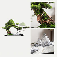 Artificial Evergreen Bonsai Zen Artificial Bonsai Tree Plant Tabletop Scenic for Living Room, Entryway