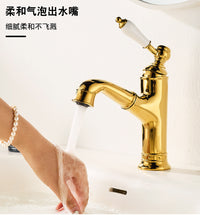 French Luxury Pull-Out Brass Basin Faucet in Antique Gold