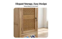 Rattan Door Cabinet Retro Design 2-Door Rattan Cupboard Modern Design Multi-Purpose for Homeowners, Living Room, Hallway
