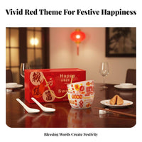 Red Festive Ceramic Tableware Set, Gift Box, Holiday Blessing, Suitable for Adults