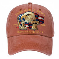 Commemorative Edition USA 250th Anniversary Hat 100% Cotton USA 250th Anniversary Cap Adjustable Fit Patriotic Hat Breathable Material for Men