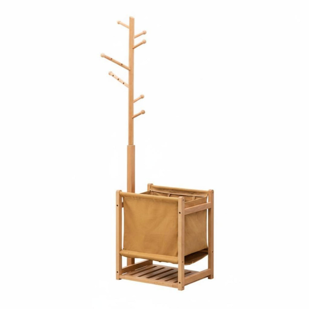 Coat Rack with Laundry Hamper Space-Saving Clothing Stand Detachable Basket