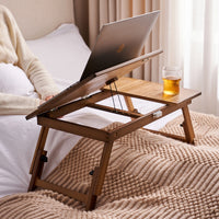 Foldable Bamboo Rattan Bedside Table, No Assembly Required, Natural Color, 50cm