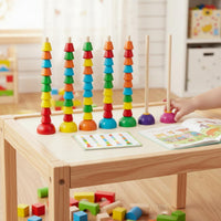 Hand-Eye Coordination Pattern Matching Stacking Beads Reasoning Training Math Counting Beads Set Multi-Functional Color Sorting Bead Stacker for Preschoolers, Kids 3+, Toddlers, Classroom, Playroom