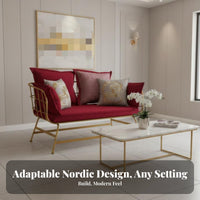 Upholstered Settee with Metal Legs Nordic Design Loveseat Light Luxury Modern Look for Partners, Students, Cafe, Bdirectlyique