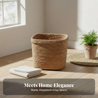Lidded Woven Basket Japanese design Laundry Hamper Handwoven Design for Dorm Room