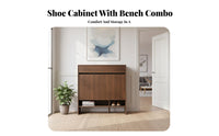 Shoe Storage Bench Walnut Finish Entryway Cabinet Multi-Functional Design High Weight Capacity for Homeowners, Adults, Foyer