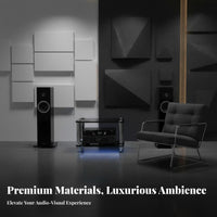 Reinforced Glass Audio Rack Sturdy Construction Shock-Absorbing Amplifier Stand Stainless Steel Columns Stereo System Equipment Stand for Living Room