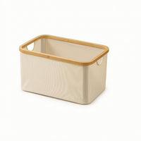 Laundry Basket with Bamboo Rim Open-Top Laundry Hamper Soft-Sided for Bathrooms