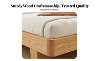 Solid Wood Construction Wooden Platform Bed Minimalist Design Bedroom Furniture Natural Finish Bedstead No Box Foundation Needed for Couples, Homeowners, Students, Guest Room, Apartment, Hotel