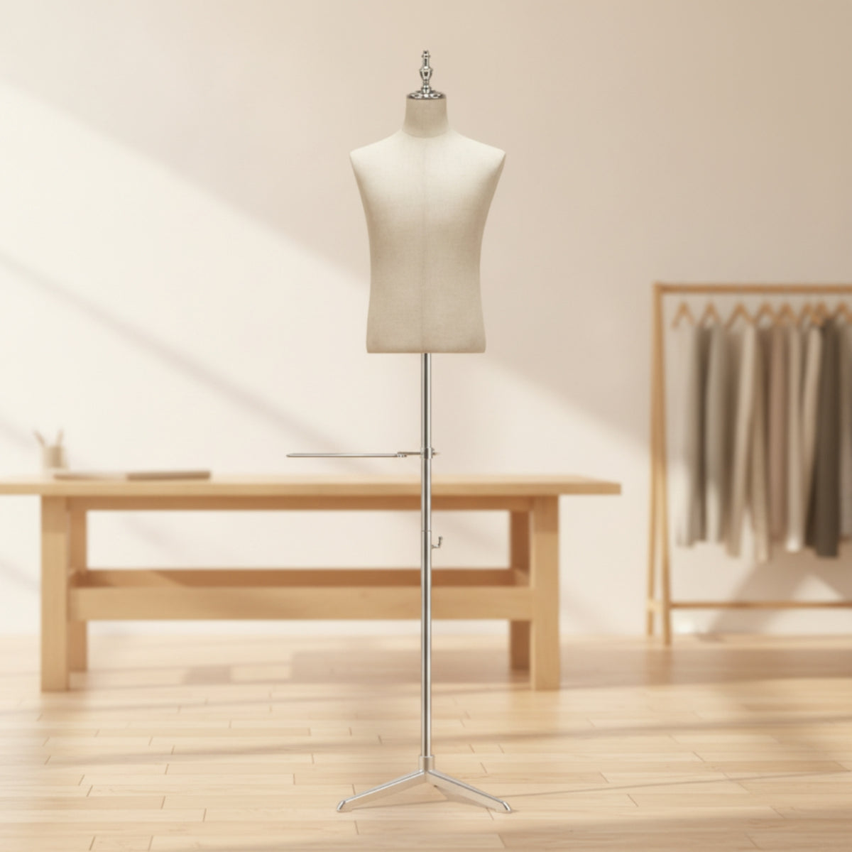 Mannequin Torso with Stand Cloth-coveredCovered Male Dress Form Adjustable-Height Clothing Display Stand for Retailers, Tailors, Boutique