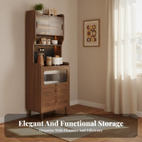 Coffee Bar Cabinet Retro Design Narrow Sideboard with Hutch Space Saving Coffee Bar Hutch for Apartment Dwellers, Homeowners, Dining Room