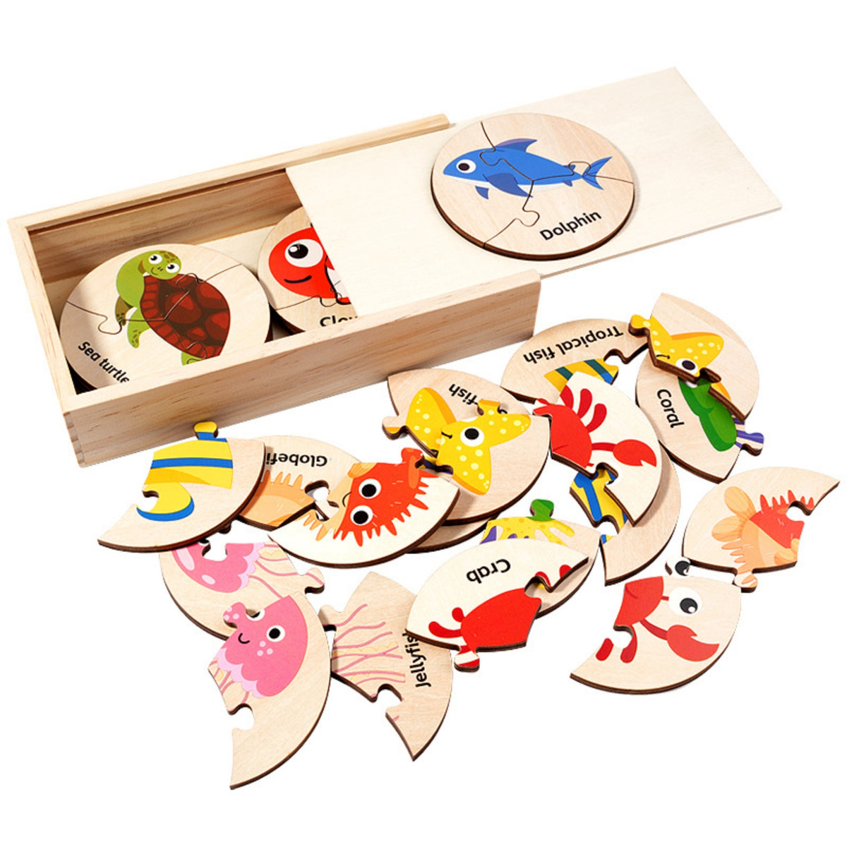 Interlocking Wooden Puzzle Set Early-Learning Puzzle with Storage Box Interactive Educational Toy Screen-Screenless for Preschoolers