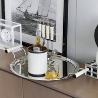Bone and Stainless Steel Ice Bucket, Wine Bucket, Tray, and Bottle Opener Set
