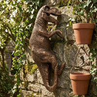 Bronze Resin Dinosaur Figurine Weathered Metal Look Triceratops Planter Hugger